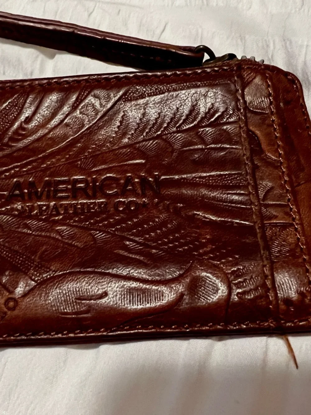 American West Brown Tooled Leather Zipper Card Holder Wallet - Picture 6 of 6